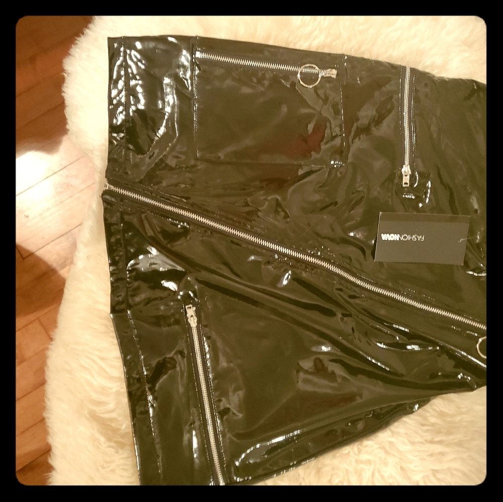 Black patent leather skirt